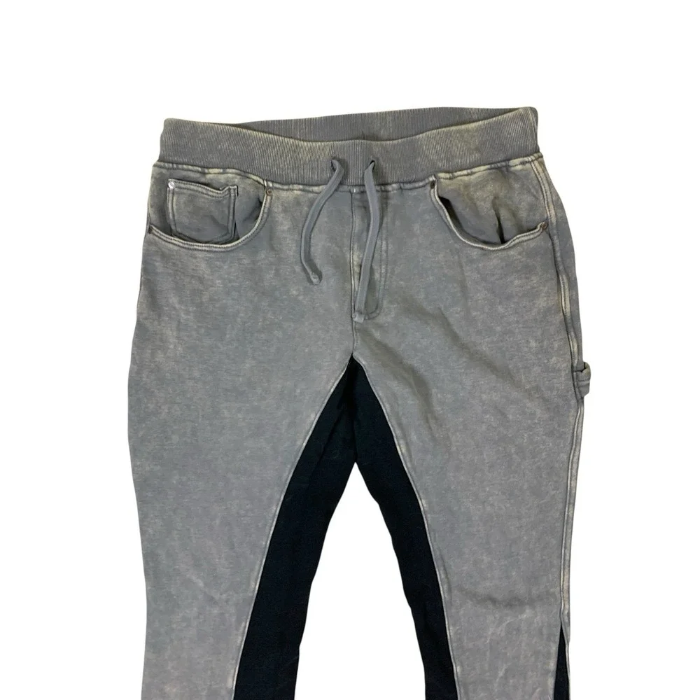 Ninth Hall Gray Black Stacked Flare Sweatpants Large Y2K Streetwear Grunge